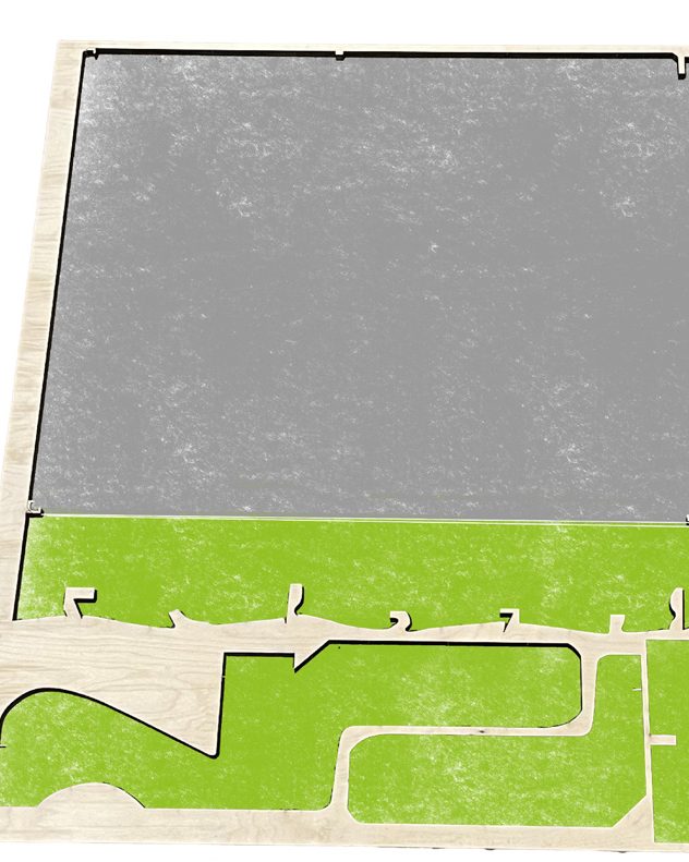 Lastra di multistrato con i pezzi disposti con il nesting