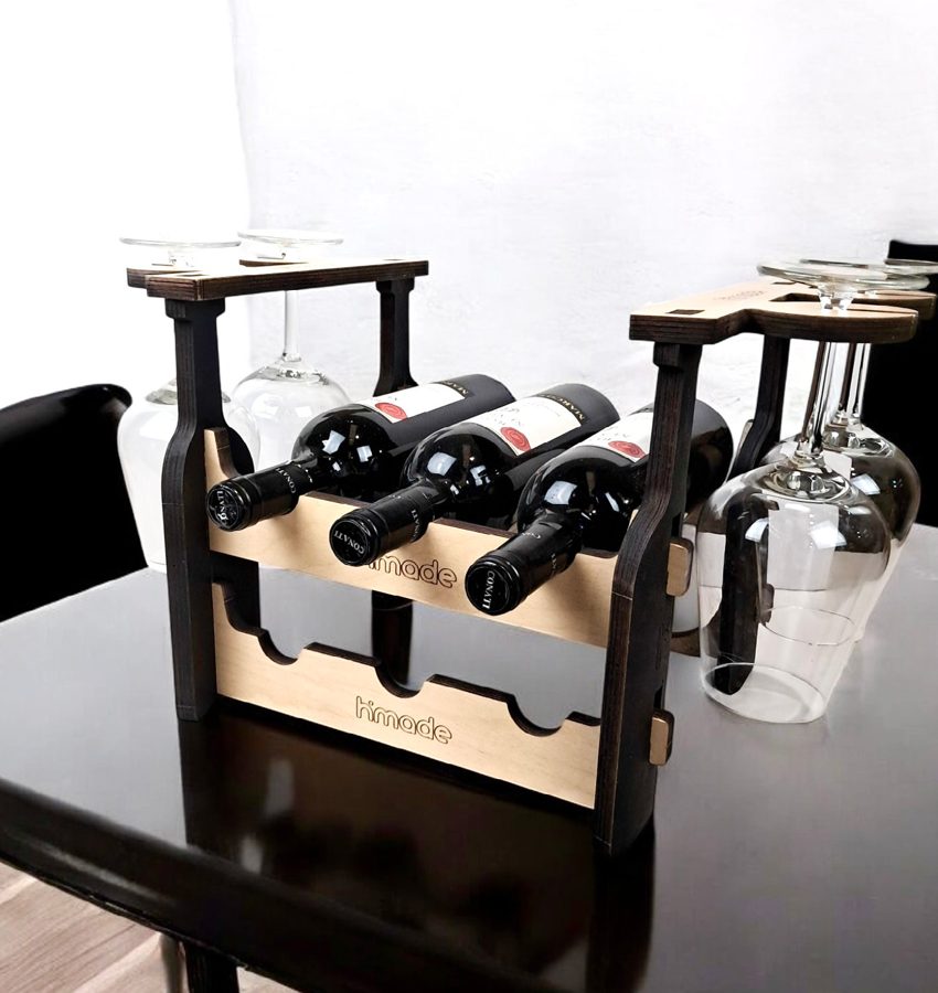 Sommelier, portabottiglie e portacalici HiMade in multistrato di betulla